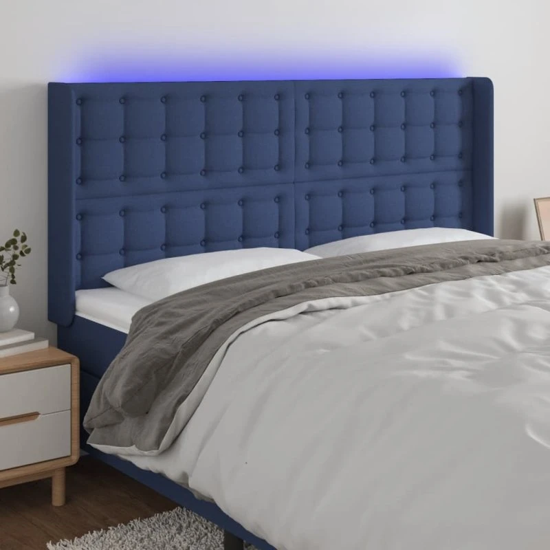 vidaXL Sengegavl med LED-lys 203x16x118/128 cm blå