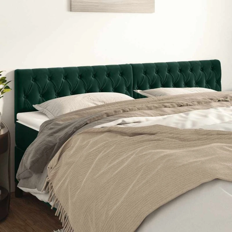 vidaXL Sengegavle 180x7x78/88 cm Fløjl Mørkegrøn