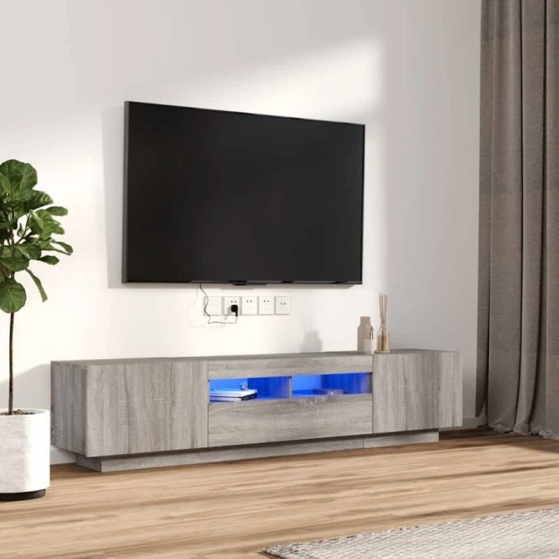vidaXL 2 stk. tv-borde med LED-lys, grå sonoma-eg, 180 cm