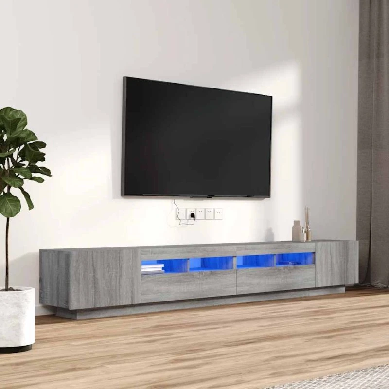 vidaXL 3 stk. tv-borde med LED-lys, grå sonoma-eg, konstrueret træ