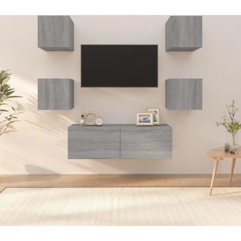 vidaXL Væghængt TV-bord 37x37x72 cm, grå Sonoma-eg, konstrueret træ