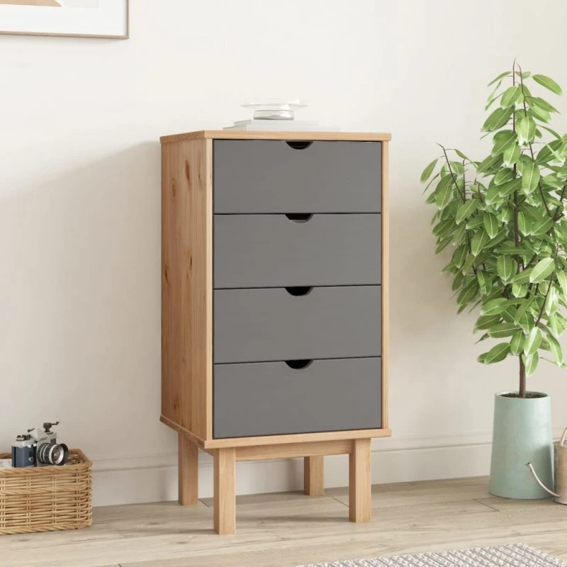 vidaXL Otta kommode 45x39x90 cm massivt fyrretræ brun/grå