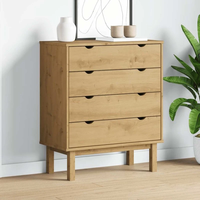vidaXL Kommode OTTA 76,5x39,5x90 cm i massivt fyrretræ, brun