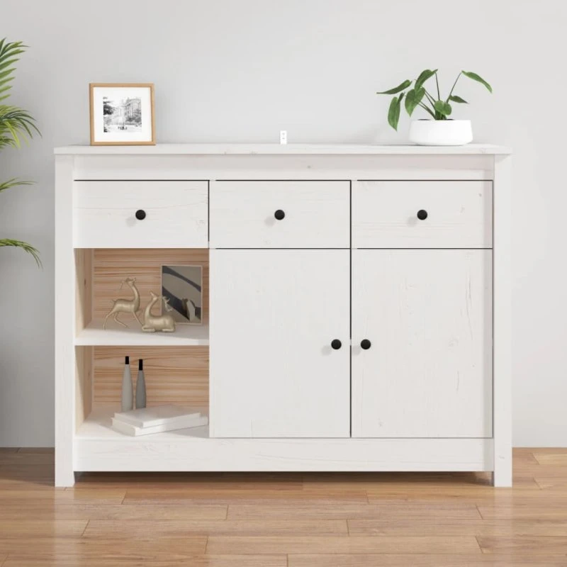 vidaXL Skænk 100x35x74 cm massivt fyrretræ hvid