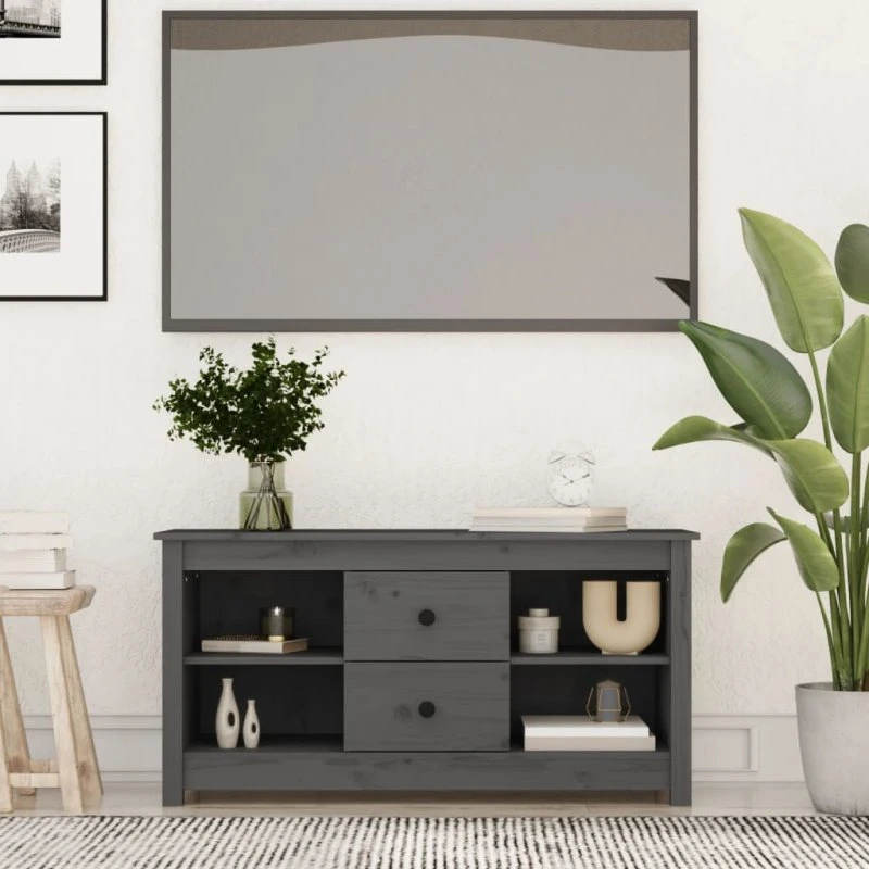 vidaXL tv-bord 103x36,5x52 cm massivt fyrretræ grå