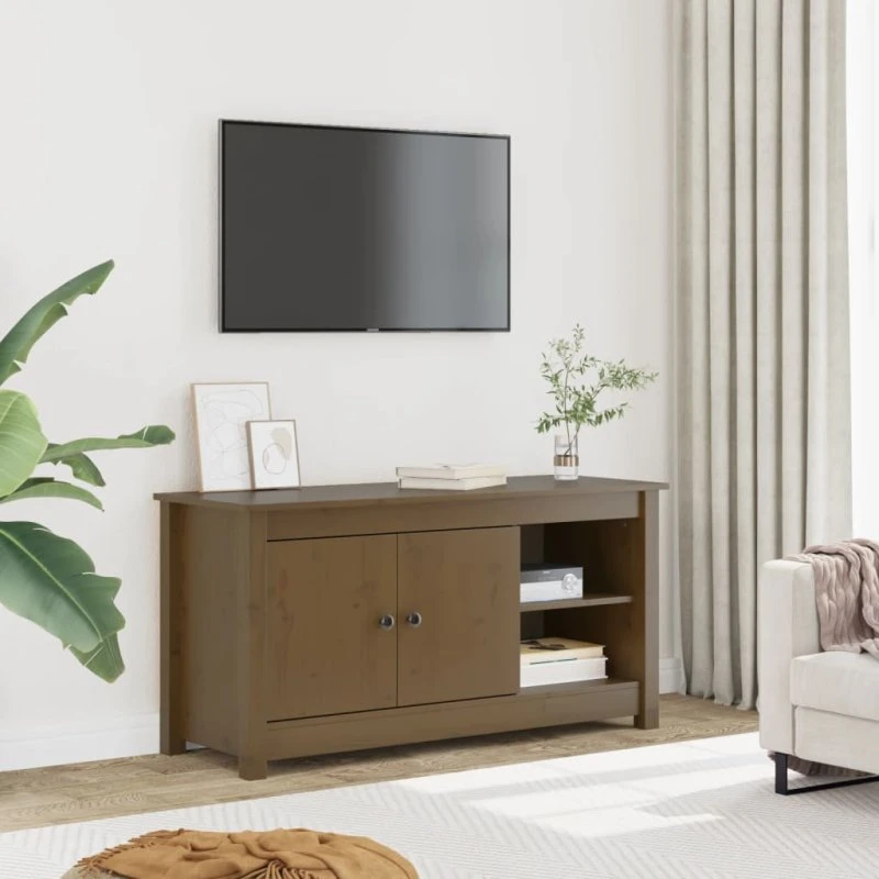vidaXL tv-bord 103x36,5x52 cm massivt fyrretræ gyldenbrun