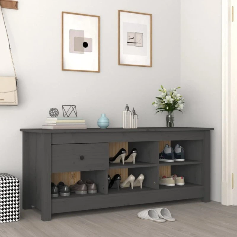 vidaXL Skoreol 110x38x45,5 cm massivt fyrretræ grå