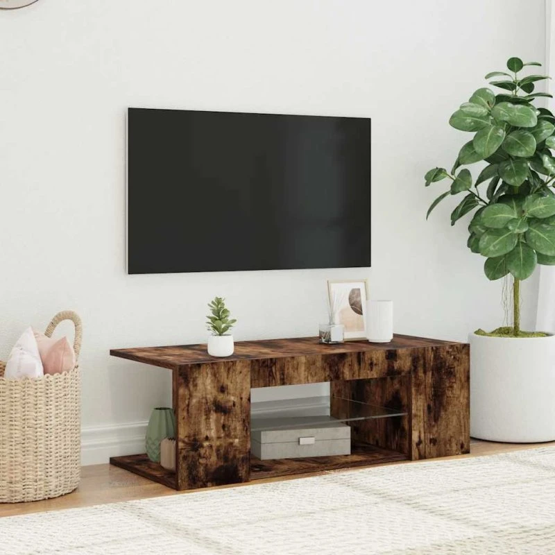 vidaXL tv-bord med LED-lys 90x39x30 cm røget egetræ