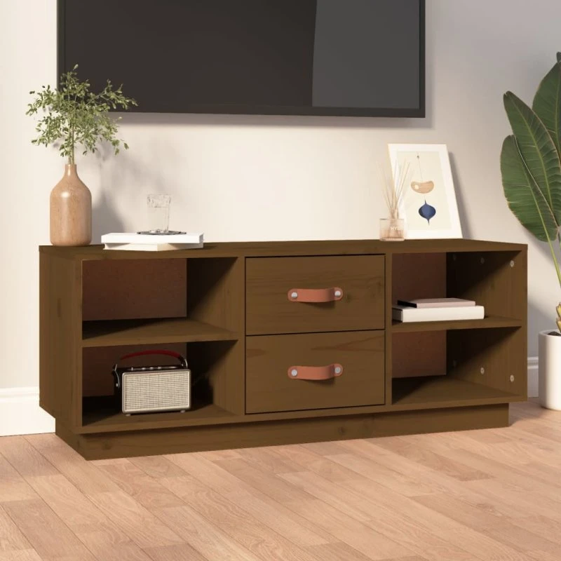 vidaXL tv-bord 100x34x40 cm massivt fyrretræ gyldenbrun