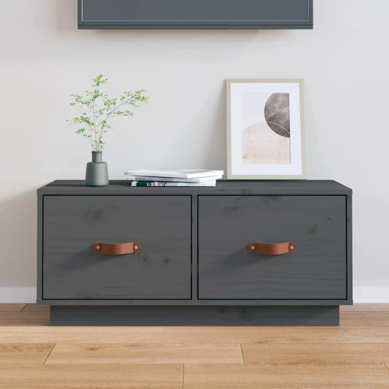 vidaXL tv-bord 80x34x35 cm massivt fyrretræ grå