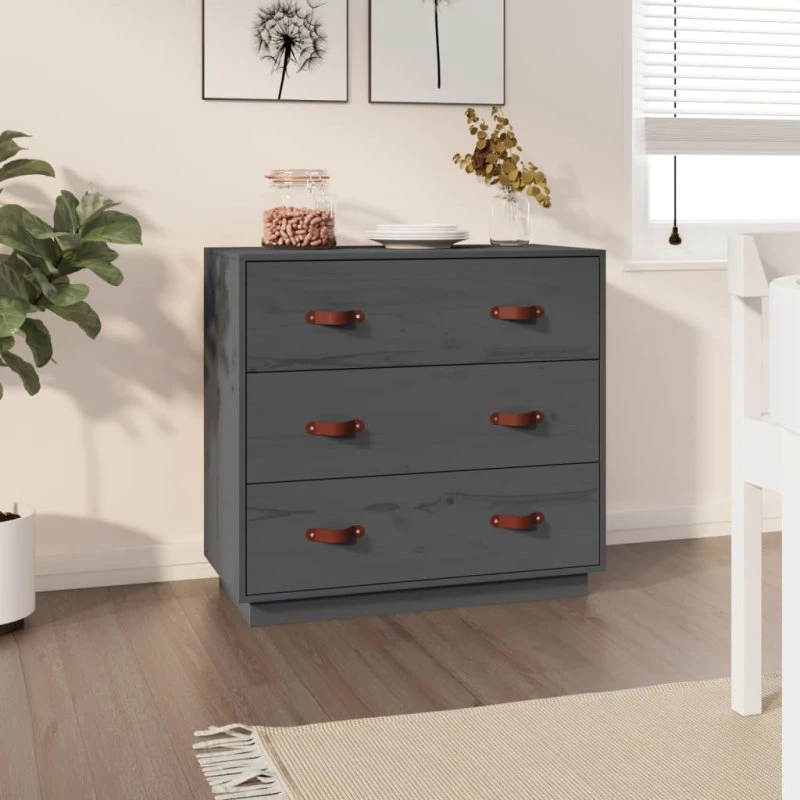 vidaXL Skænk 80x40x75 cm massivt fyrretræ grå