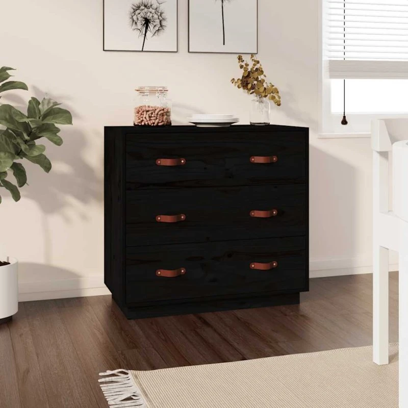 vidaXL skænk 80x40x75 cm massivt fyrretræ sort