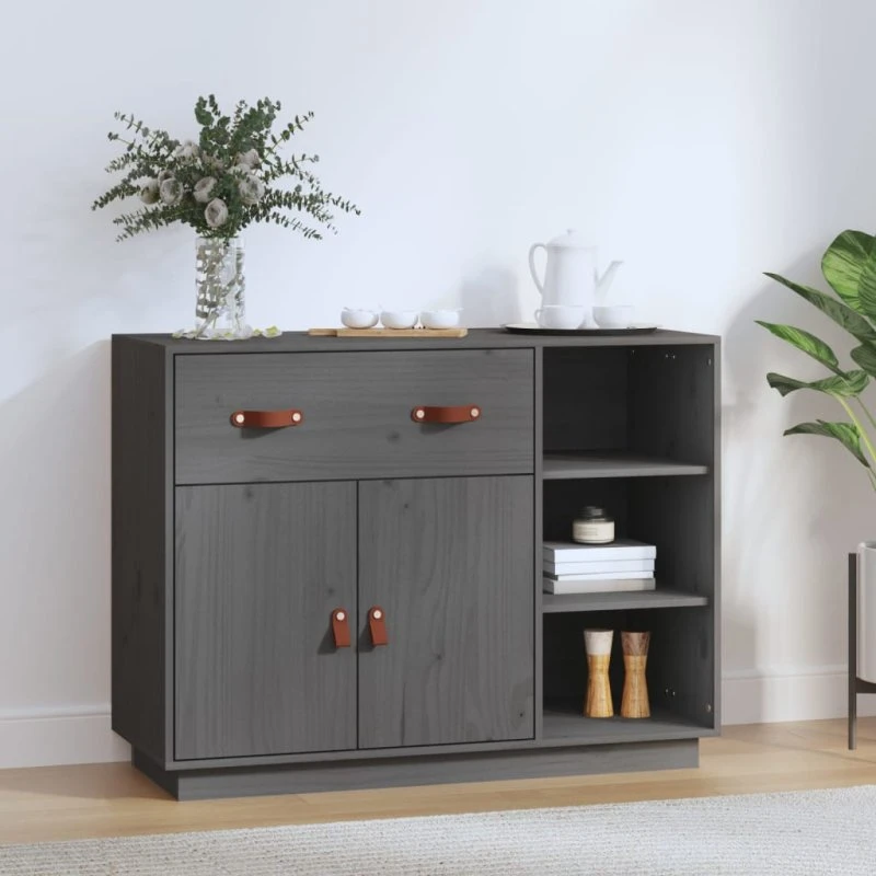 vidaXL Skænk 98,5x40x75 cm Grå Massivt Fyrretræ