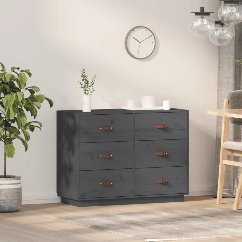 vidaXL Skænk 100x40x75 cm Grå Massivt Fyrretræ