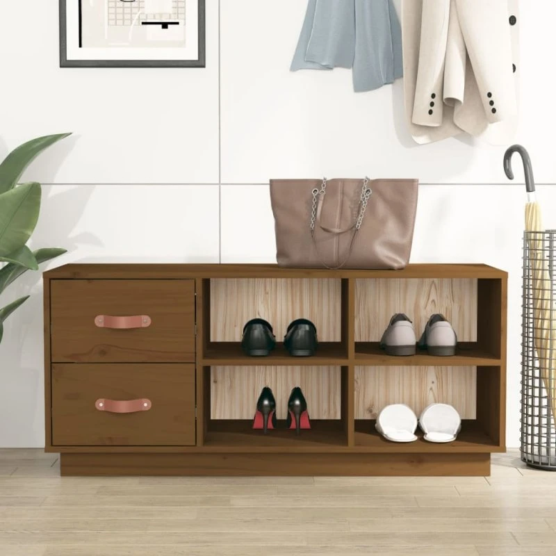 vidaXL skobænk 100x34x45 cm massivt fyrretræ gyldenbrun