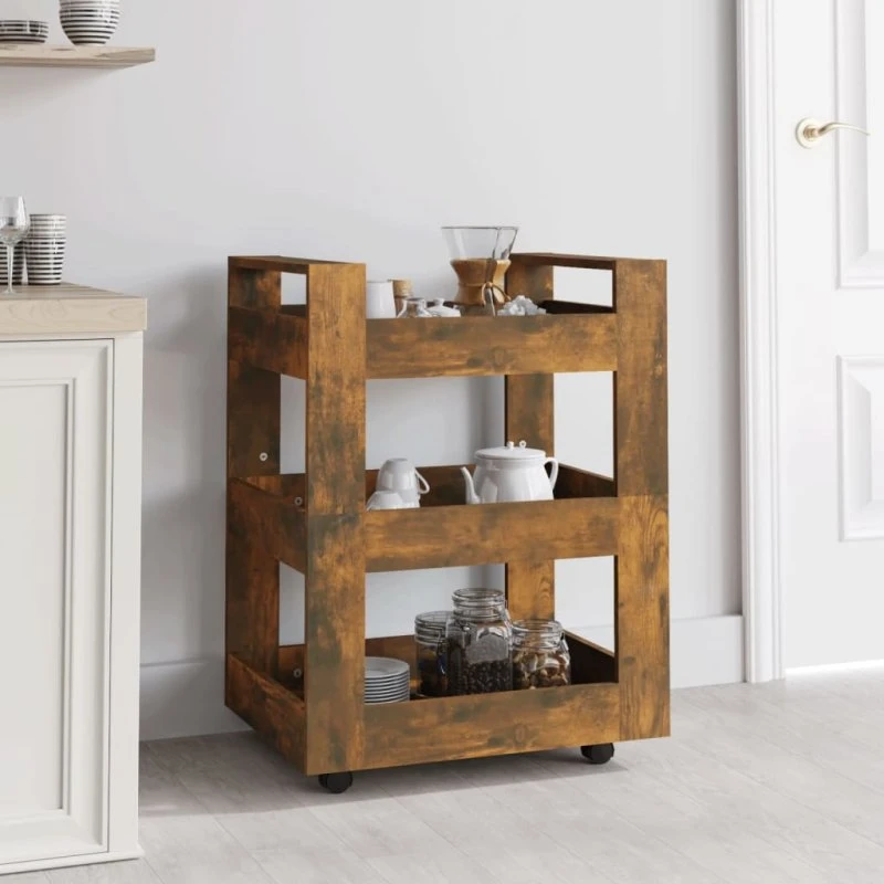 vidaXL Køkkenvogn 60x45x80 cm røget egetræsfarve