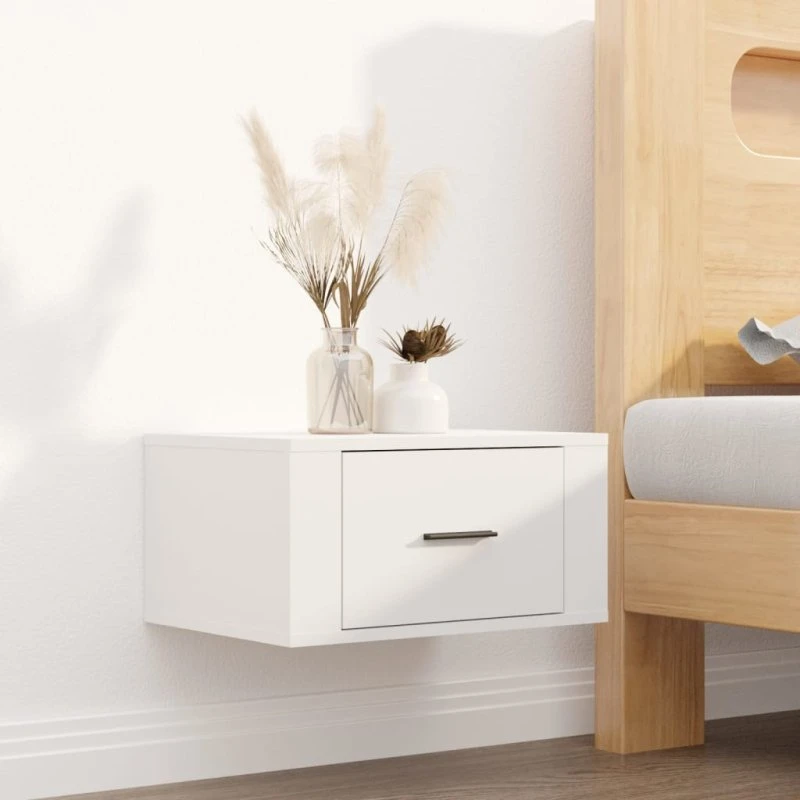 Væghængt sengebord 50x36x25 cm – Hvid højglans