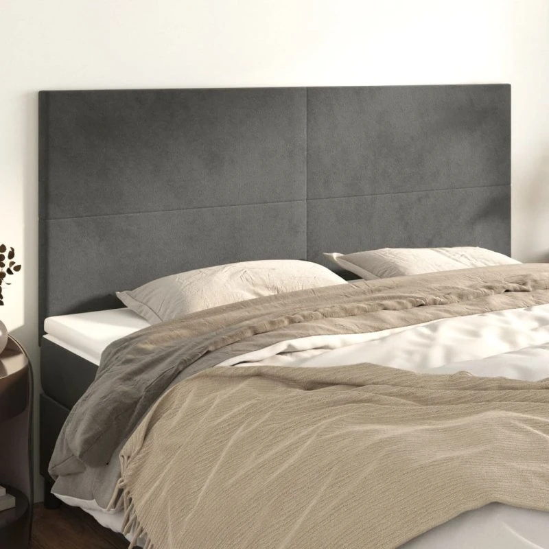 vidaXL sengegavl mørkegrå 180x5x118/128 cm fløjl