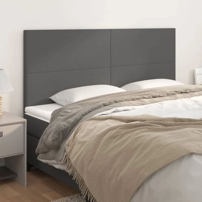vidaXL Sengegavl Grå 200x5x118/128 cm Kunstlæder