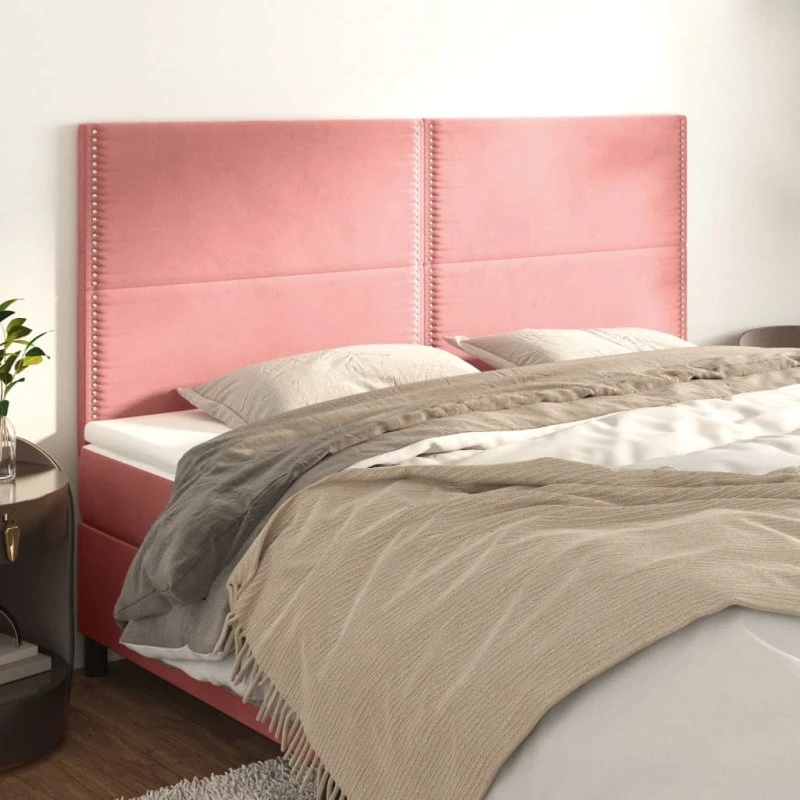 vidaXL Sengegavl Lyserød 160x5x118/128 cm Fløjl