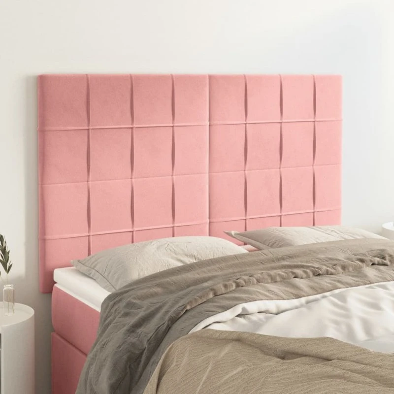 vidaXL sengegavl lyserød 144x5x118/128 cm fløjl