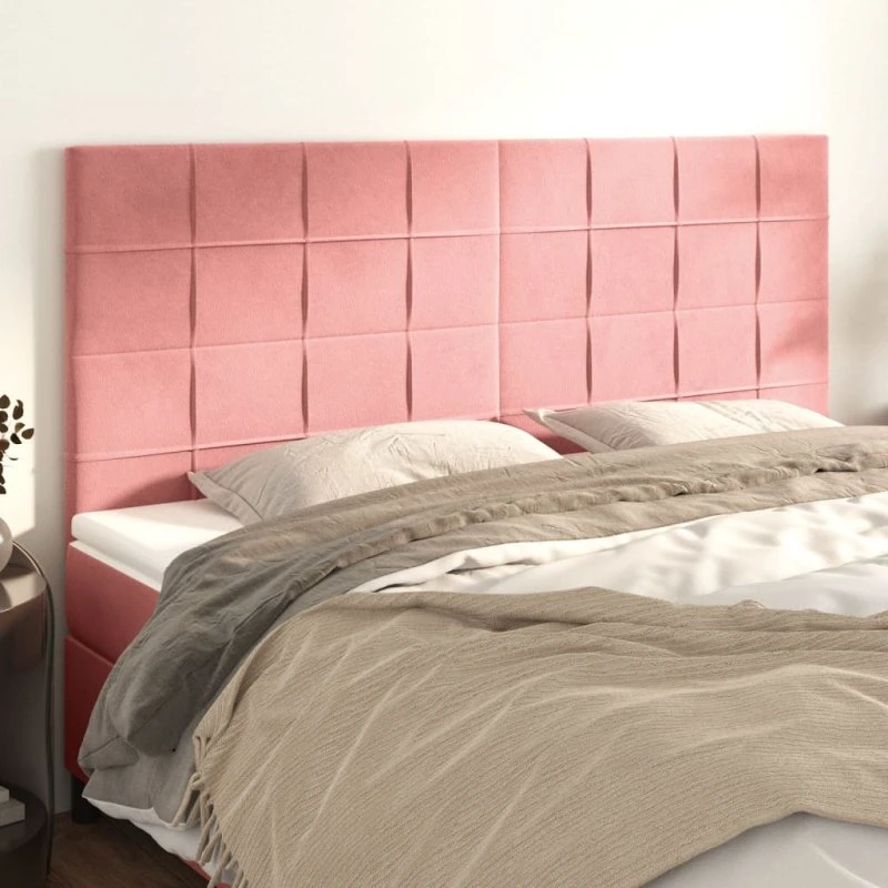 vidaXL sengegavl lyserød 160x5x118/128 cm fløjl