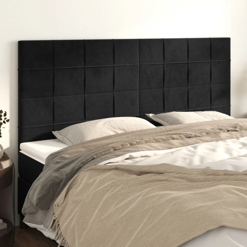 vidaXL Sengegavl Sort 180x5x118/128 cm Fløjl