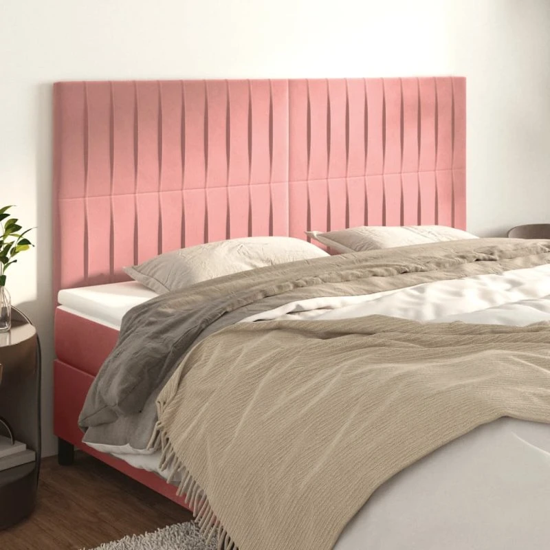 vidaXL Sengegavl Lyserød 180x5x118/128 cm Fløjl