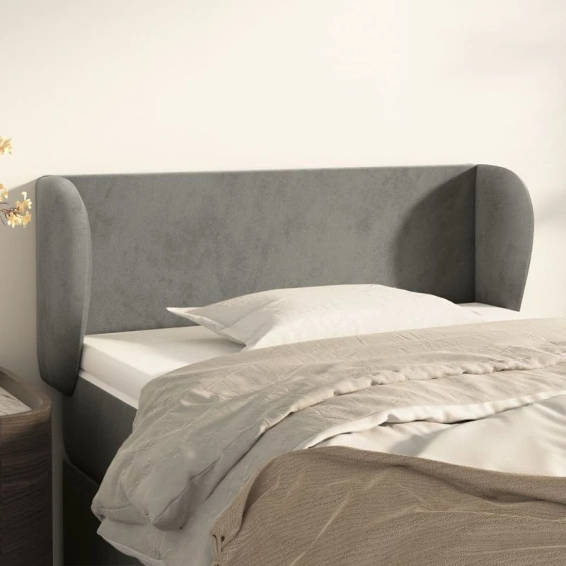 vidaXL Sengegavl med Kanter 83x23x78/88 cm, Lysegrå Fløjl