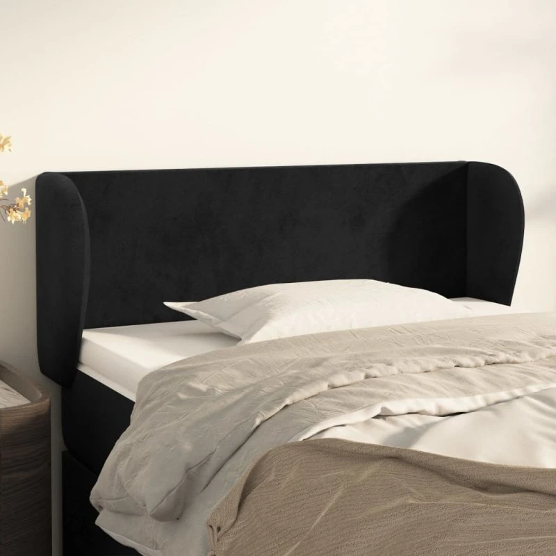 vidaXL Sengegavl med Kanter 103x23x78/88 cm, Sort, Fløjl