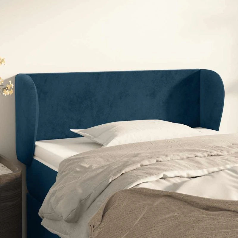 vidaXL Sengegavl med Kanter 103x23x78/88 cm Mørkeblå Fløjl