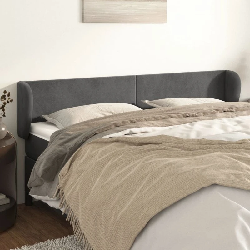 vidaXL Sengegavl med Kanter 183x23x78/88 cm, Mørkegrå Fløjl