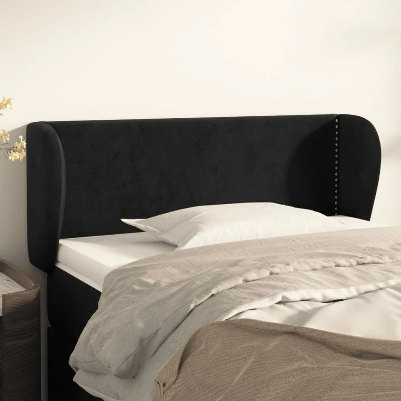 vidaXL Sengegavl med Kanter 83x23x78/88 cm, Fløjl, Sort
