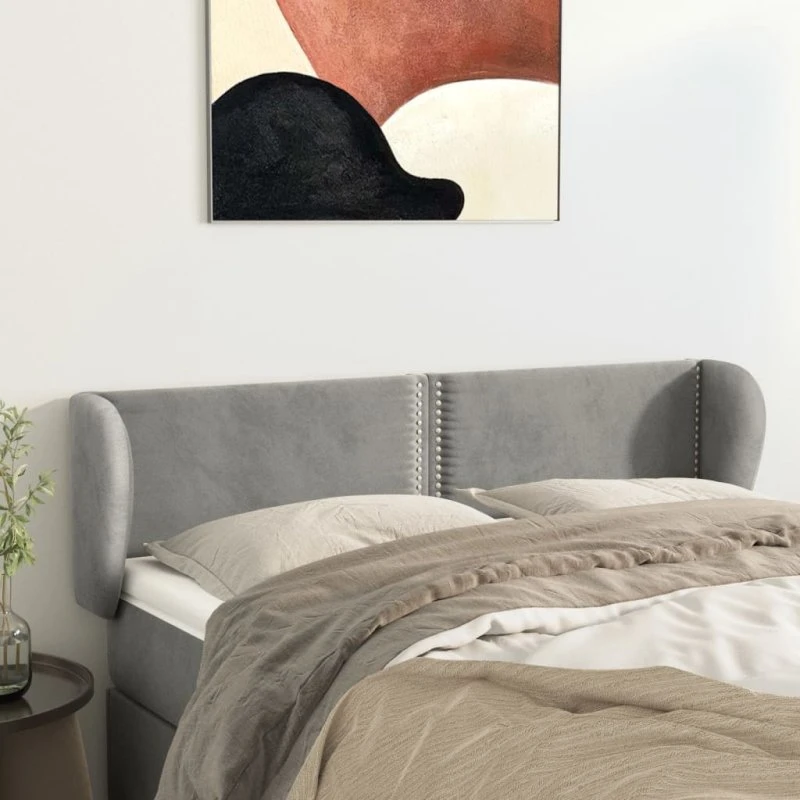 vidaXL Sengegavl med Kanter 147x23x78/88 cm Lysegrå Fløjl