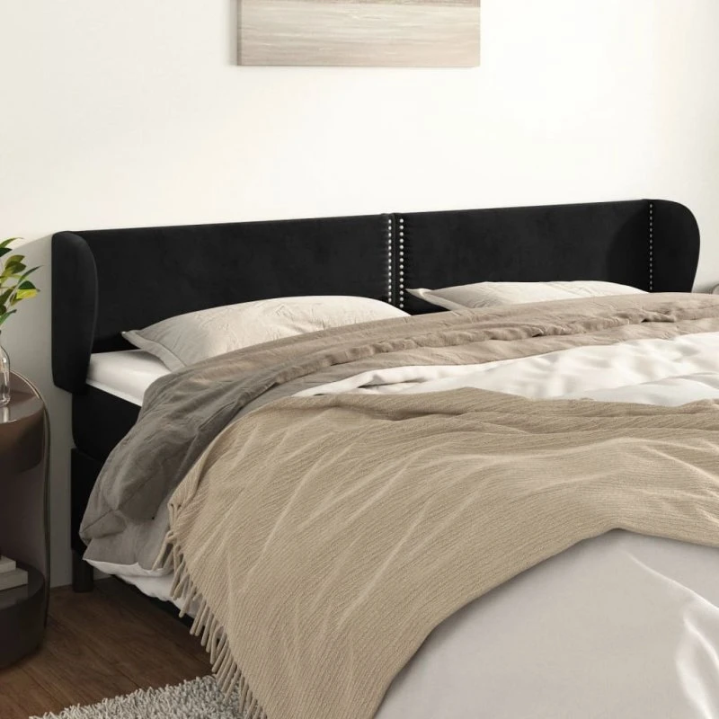 vidaXL Sengegavl med Kanter 163x23x78/88 cm, Sort, Fløjl