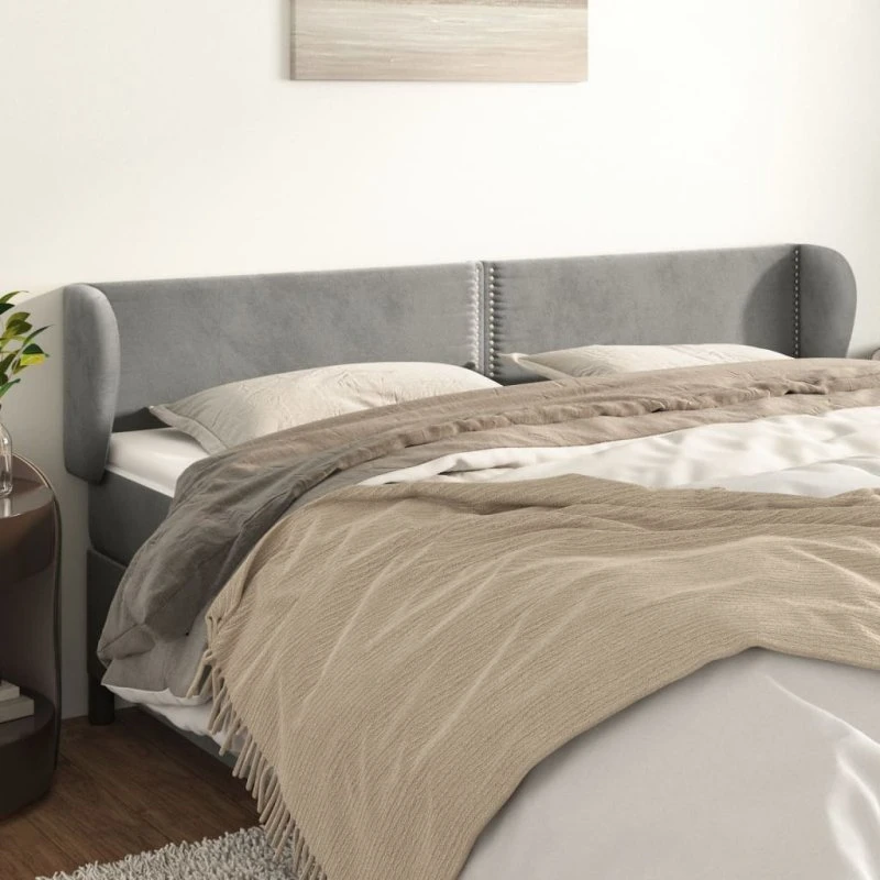 vidaXL Sengegavl med Kanter 203x23x78/88 cm Lysegrå