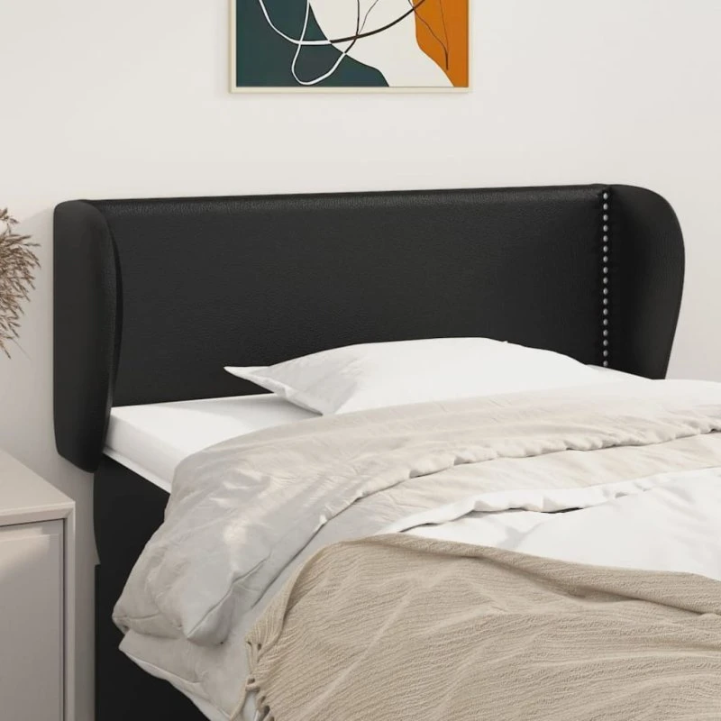vidaXL Sengegavl med Kanter 93x23x78/88 cm Sort Kunstlæder