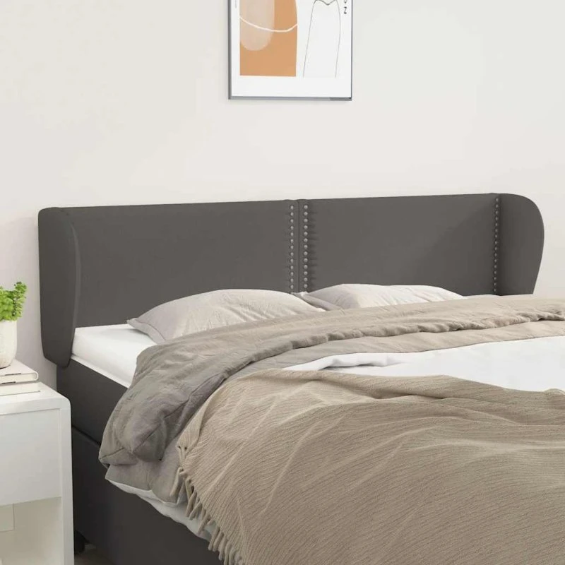 vidaXL Sengegavl med kanter 147x23x78/88 cm grå kunstlæder