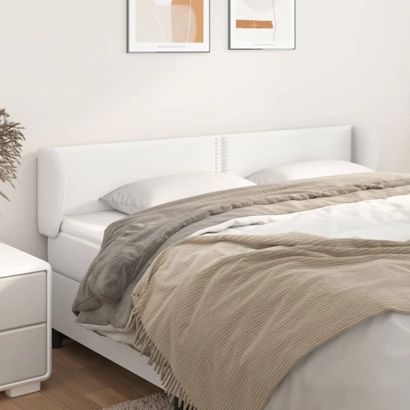 vidaXL Sengegavl med Kanter 203x23x78/88 cm Hvid Kunstlæder