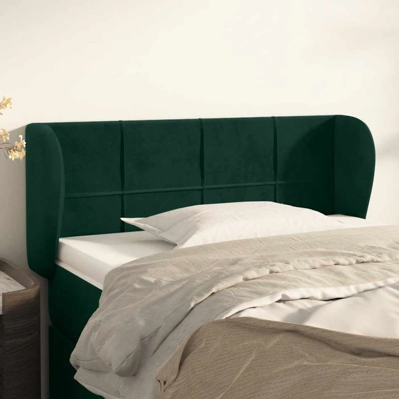 vidaXL Sengegavl med Kanter 93x23x78/88 cm Fløjl Mørkegrøn