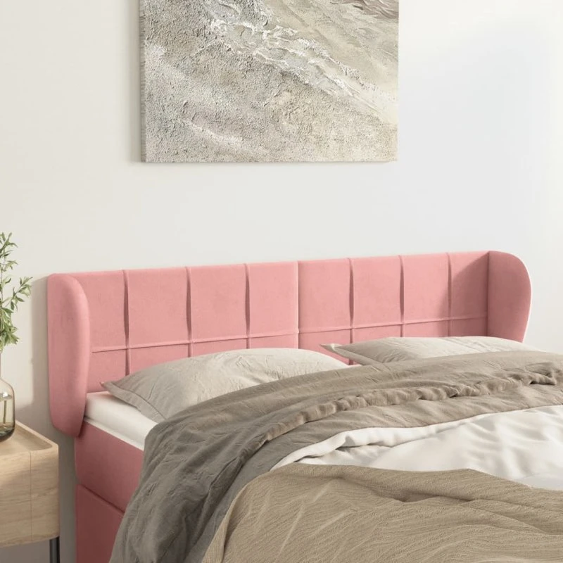 vidaXL Sengegavl med Kanter 147x23x78/88 cm Lyserød Fløjl