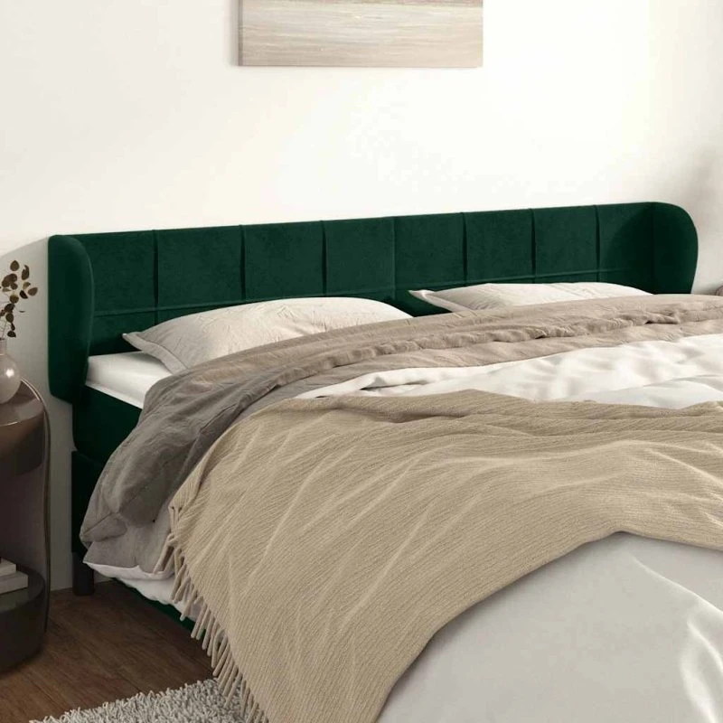 vidaXL Sengegavl med Kanter 163x23x78/88 cm Fløjl Mørkegrøn