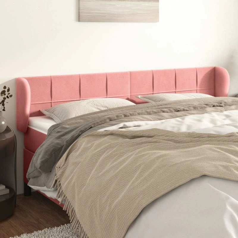 vidaXL Sengegavl med Kanter 183x23x78/88 cm Lyserød Fløjl
