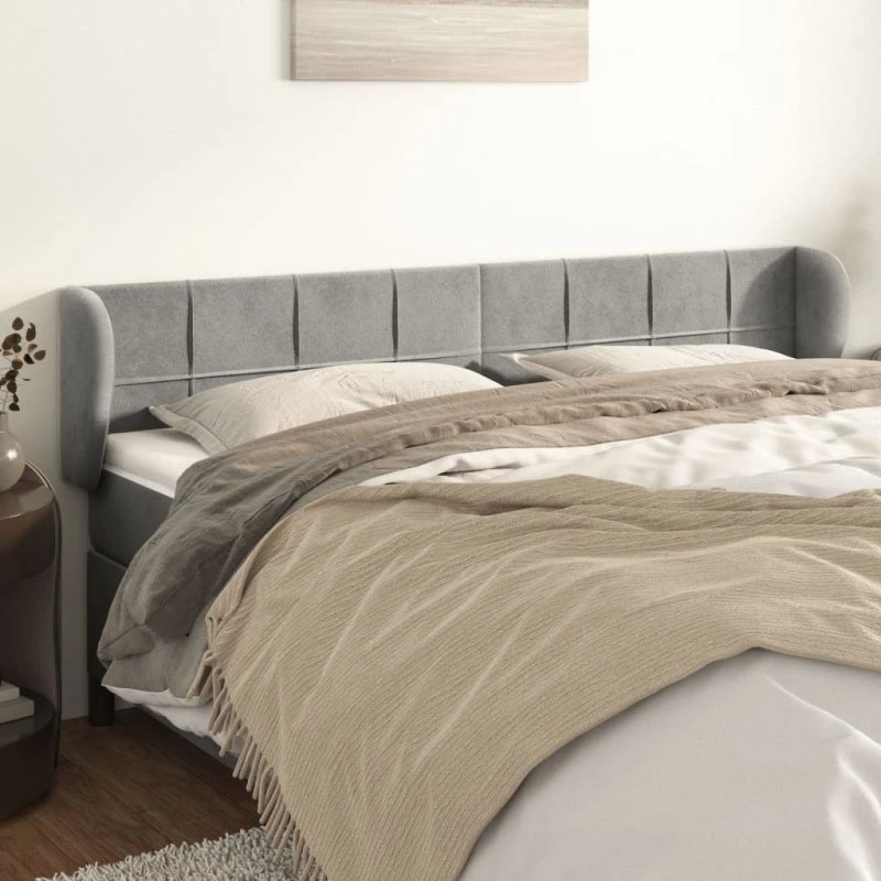 vidaXL Sengegavl med Kanter 203x23x78/88 cm Fløjl Lysegrå