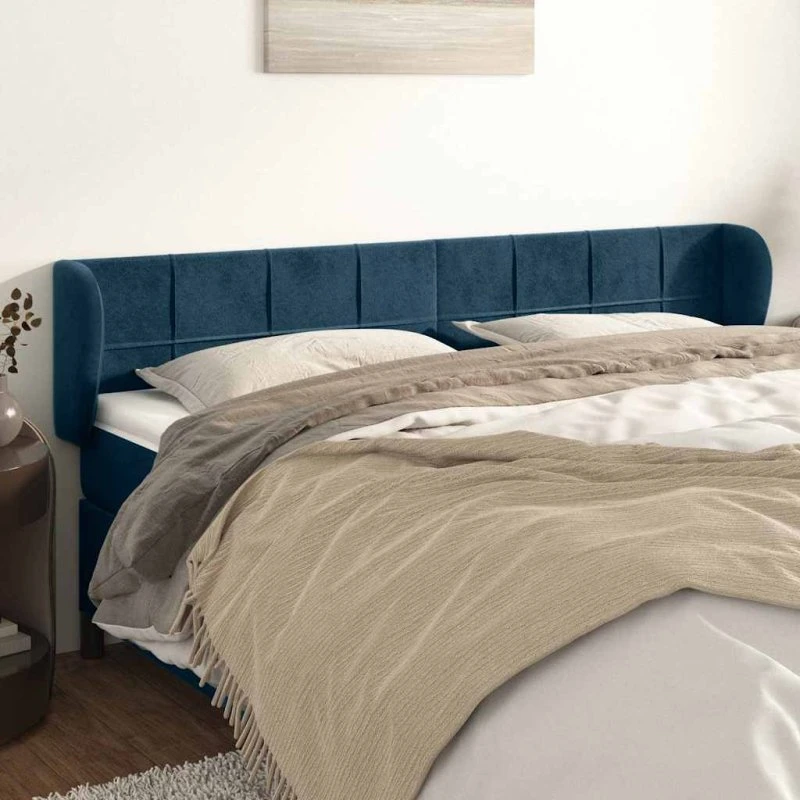 vidaXL Sengegavl med Kanter 203x23x78/88 cm Fløjl Mørkeblå