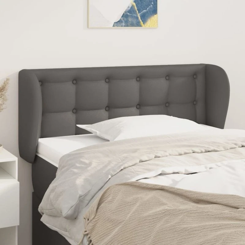 vidaXL Sengegavl med Kanter 93x23x78/88 cm Grå Kunstlæder