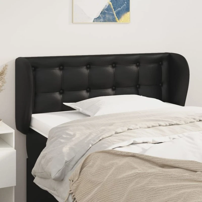 vidaXL Sengegavl med Kanter 103x23x78/88 cm Sort Kunstlæder