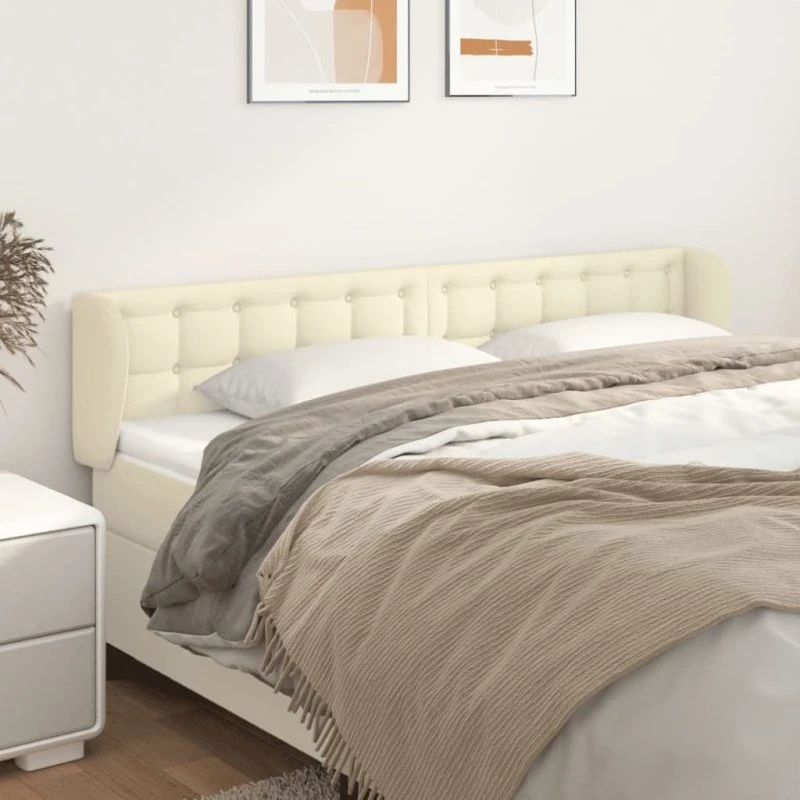 vidaXL Sengegavl med Kanter 203x23x78/88 cm Cremefarvet Kunstlæder