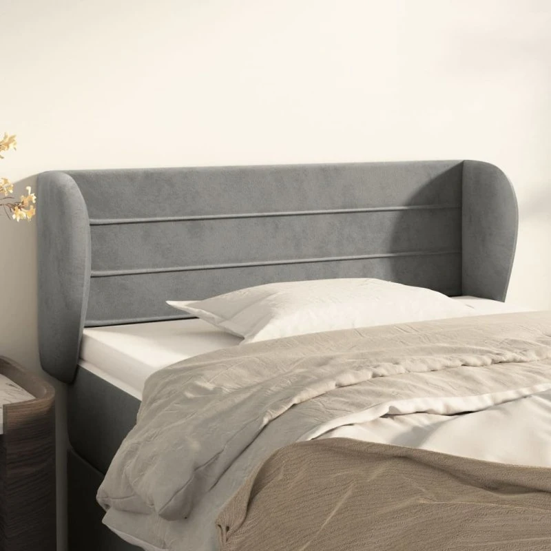 vidaXL Sengegavl med Kanter 83x23x78/88 cm Lysegrå Fløjl