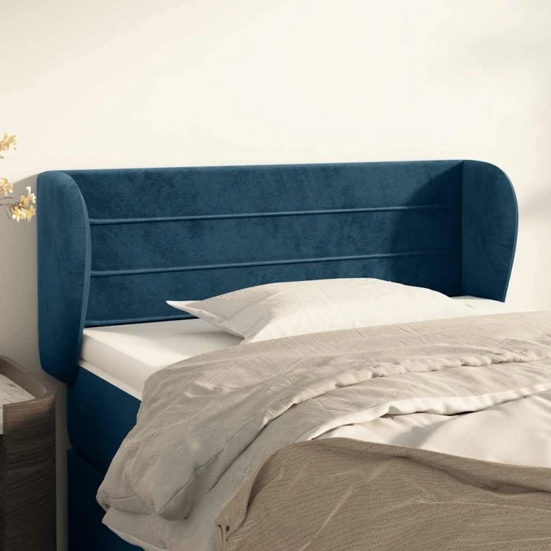 vidaXL Sengegavl med Kanter 83x23x78/88 cm Mørkeblå Fløjl